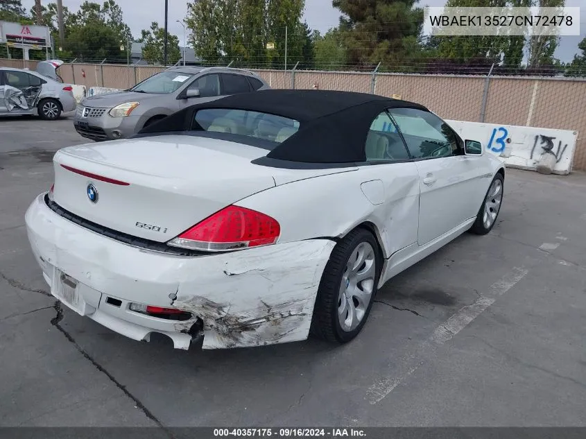 2007 BMW 650I VIN: WBAEK13527CN72478 Lot: 40357175