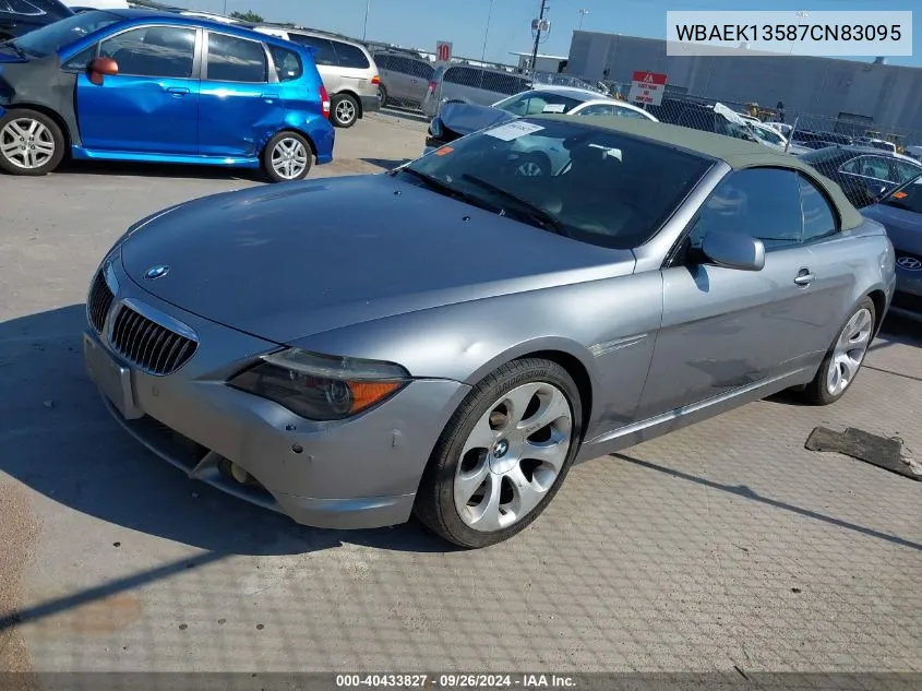 2007 BMW 650I VIN: WBAEK13587CN83095 Lot: 40433827