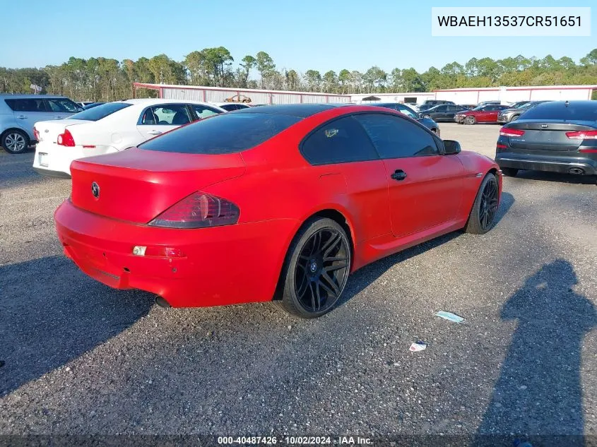 2007 BMW 650I VIN: WBAEH13537CR51651 Lot: 40487426