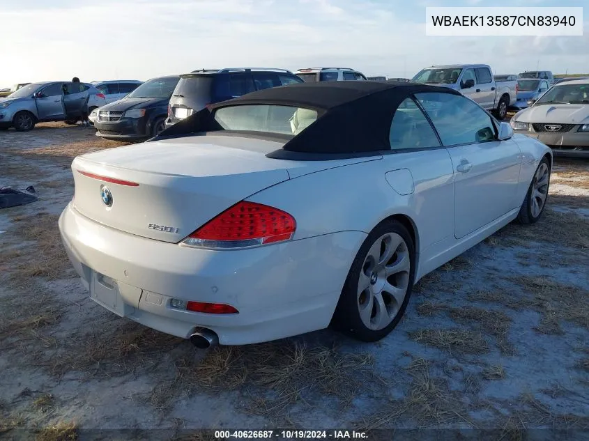 2007 BMW 650I VIN: WBAEK13587CN83940 Lot: 40626687