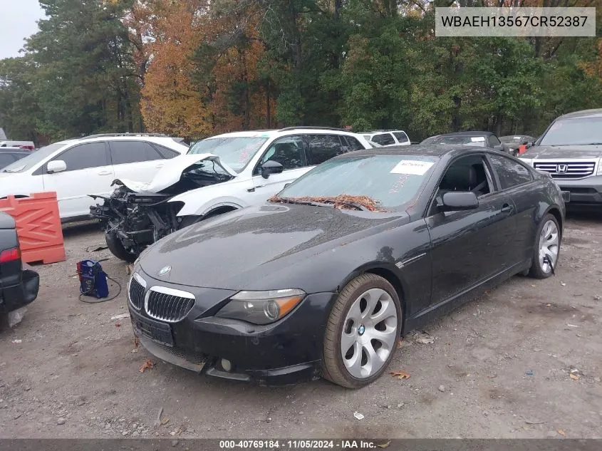 2007 BMW 6 Series 650I VIN: WBAEH13567CR52387 Lot: 40769184