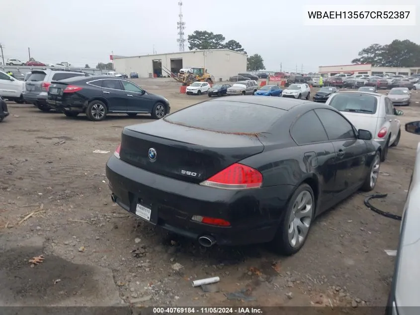 2007 BMW 6 Series 650I VIN: WBAEH13567CR52387 Lot: 40769184