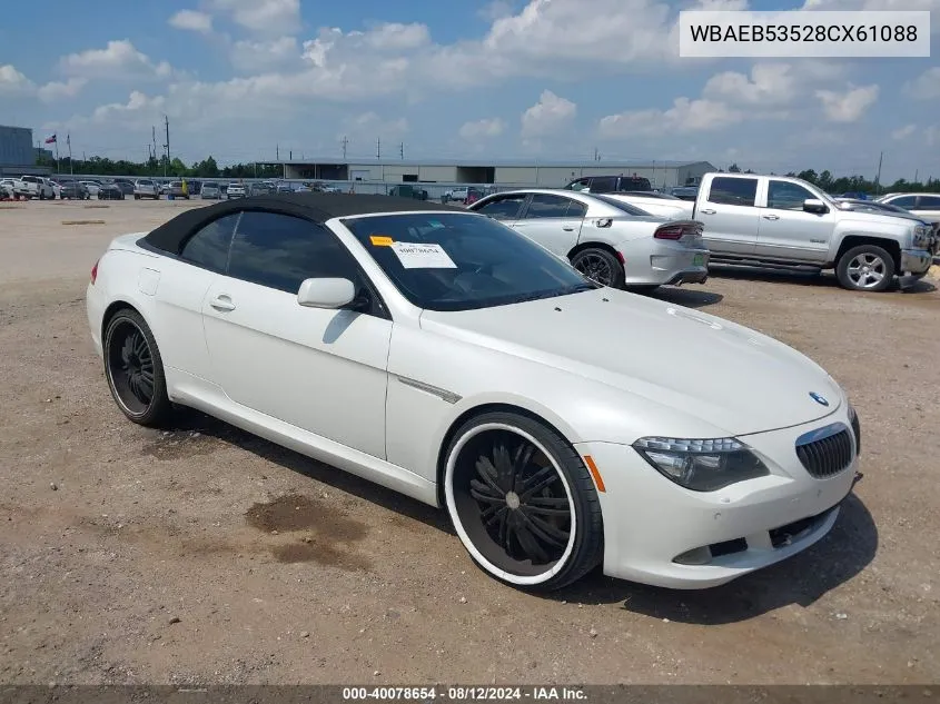 2008 BMW 650I VIN: WBAEB53528CX61088 Lot: 40078654