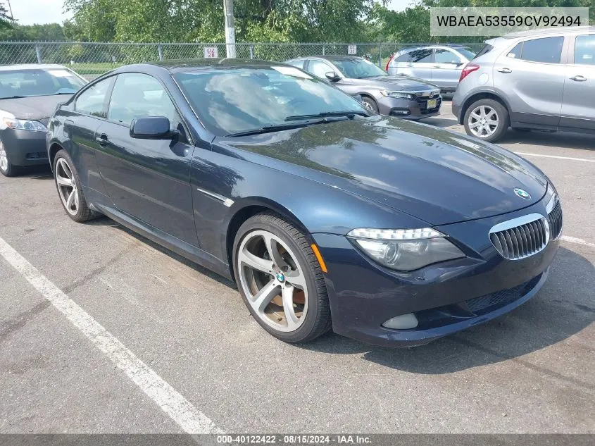 2009 BMW 650I VIN: WBAEA53559CV92494 Lot: 40122422