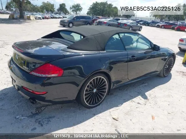 2010 BMW 6 Series VIN: WBAEB5C53AC225126 Lot: 12115679