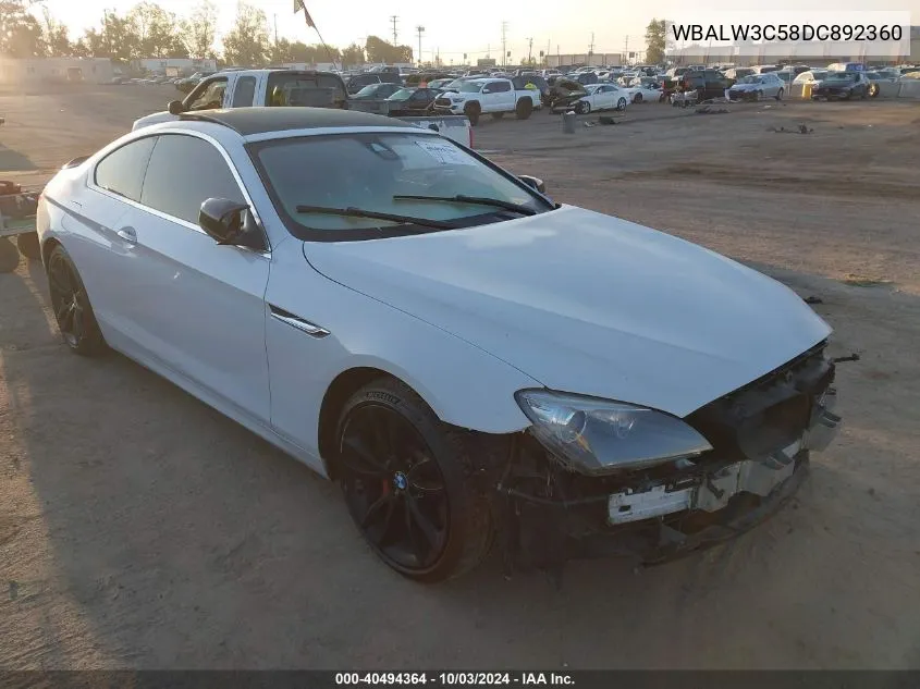 2013 BMW 640I VIN: WBALW3C58DC892360 Lot: 40494364