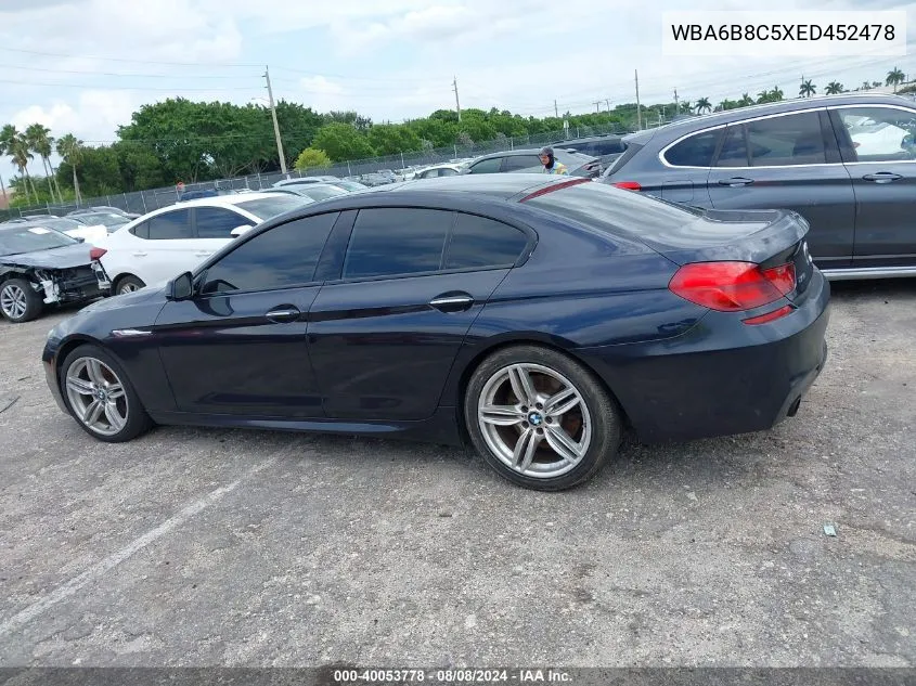 2014 BMW 640I Gran Coupe xDrive VIN: WBA6B8C5XED452478 Lot: 40053778