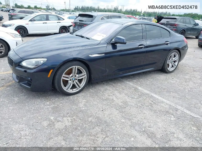 2014 BMW 640I Gran Coupe xDrive VIN: WBA6B8C5XED452478 Lot: 40053778