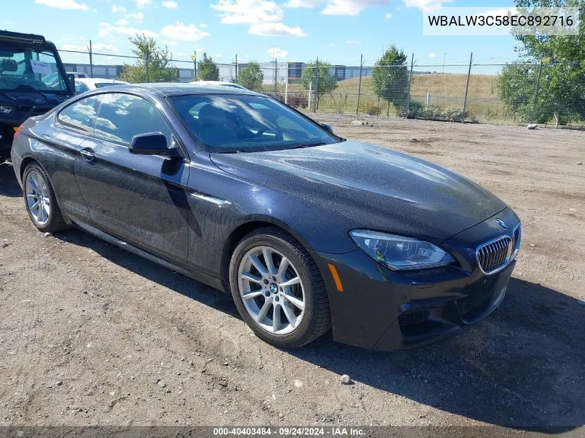 2014 BMW 640I I VIN: WBALW3C58EC892716 Lot: 40403484