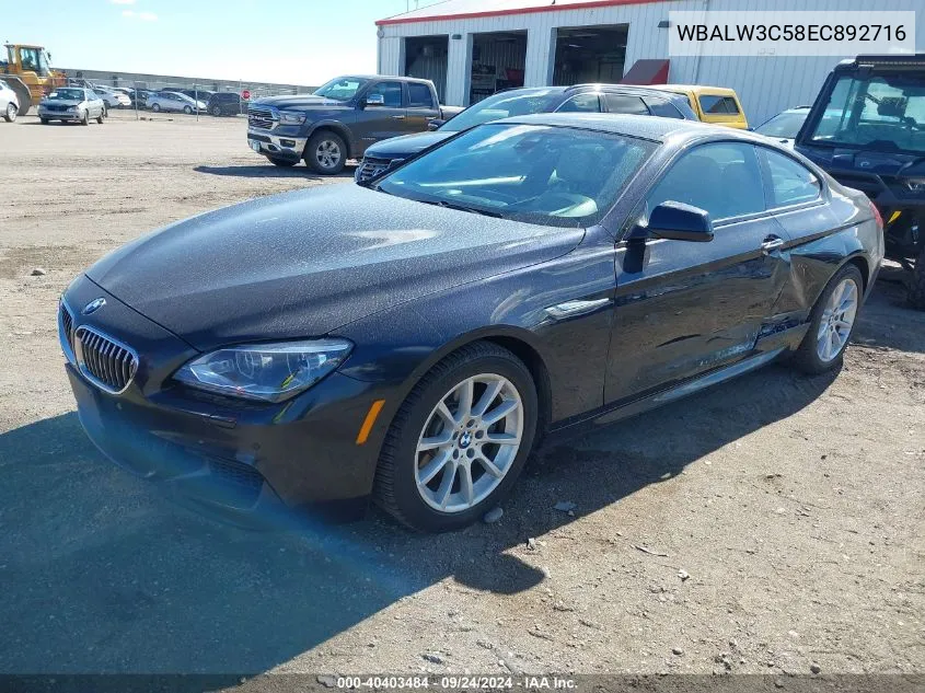 2014 BMW 640I I VIN: WBALW3C58EC892716 Lot: 40403484