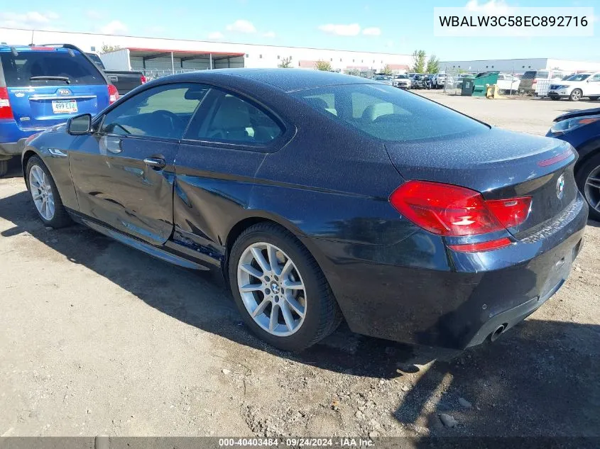 2014 BMW 640I I VIN: WBALW3C58EC892716 Lot: 40403484