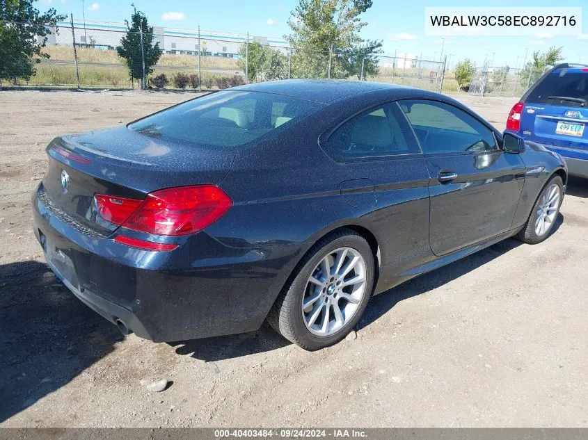 2014 BMW 640I I VIN: WBALW3C58EC892716 Lot: 40403484