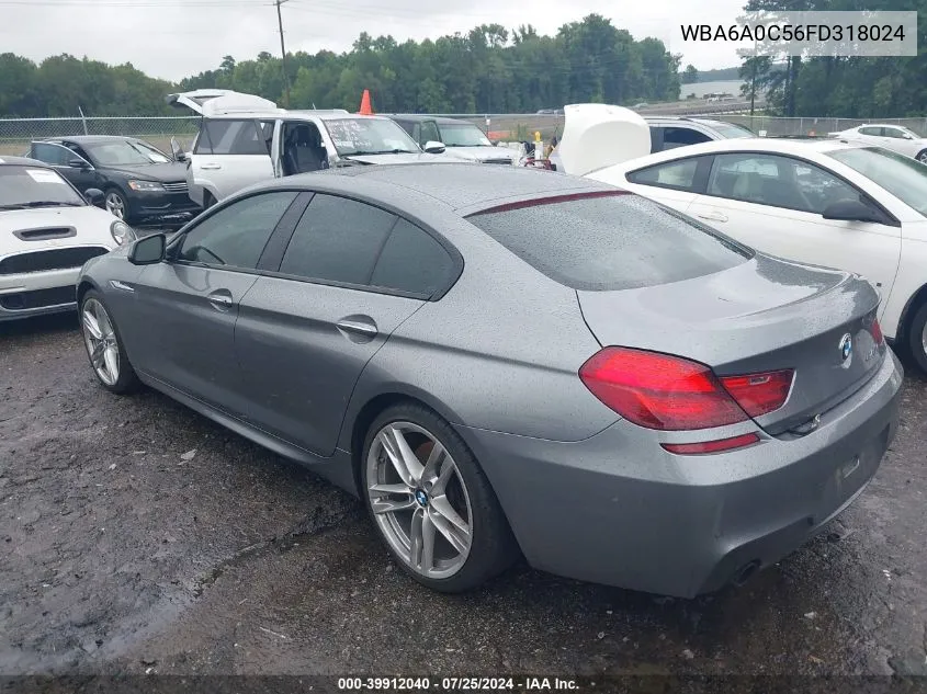 2015 BMW 640I Gran Coupe VIN: WBA6A0C56FD318024 Lot: 39912040