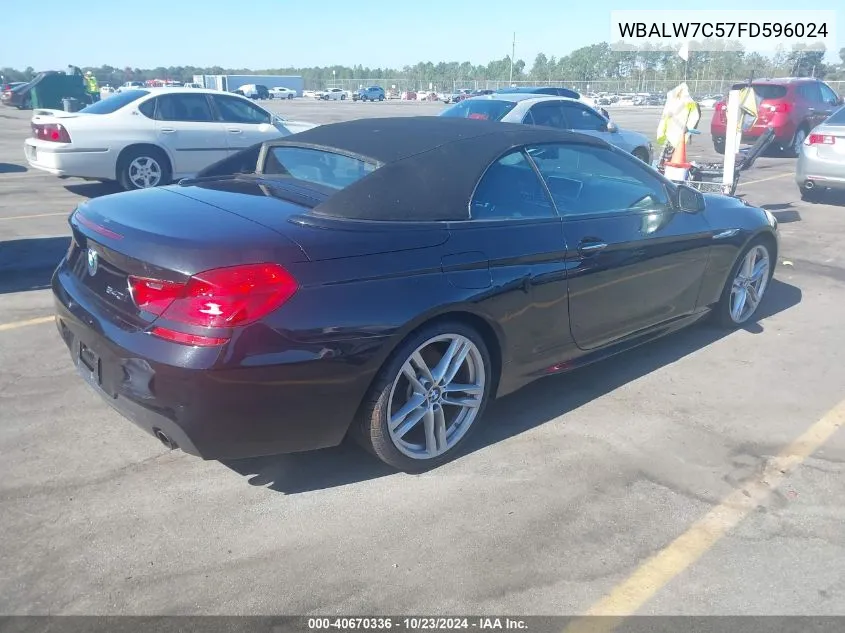 2015 BMW 640I VIN: WBALW7C57FD596024 Lot: 40670336