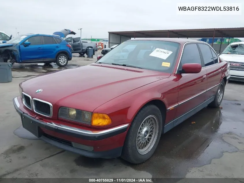 1998 BMW 740Ia VIN: WBAGF8322WDL53816 Lot: 40755829