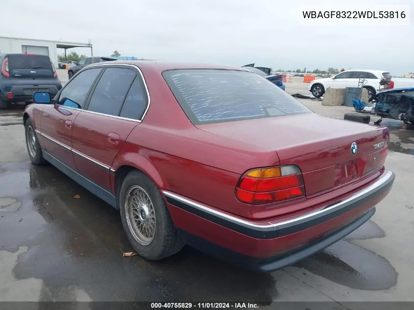 1998 BMW 740Ia VIN: WBAGF8322WDL53816 Lot: 40755829