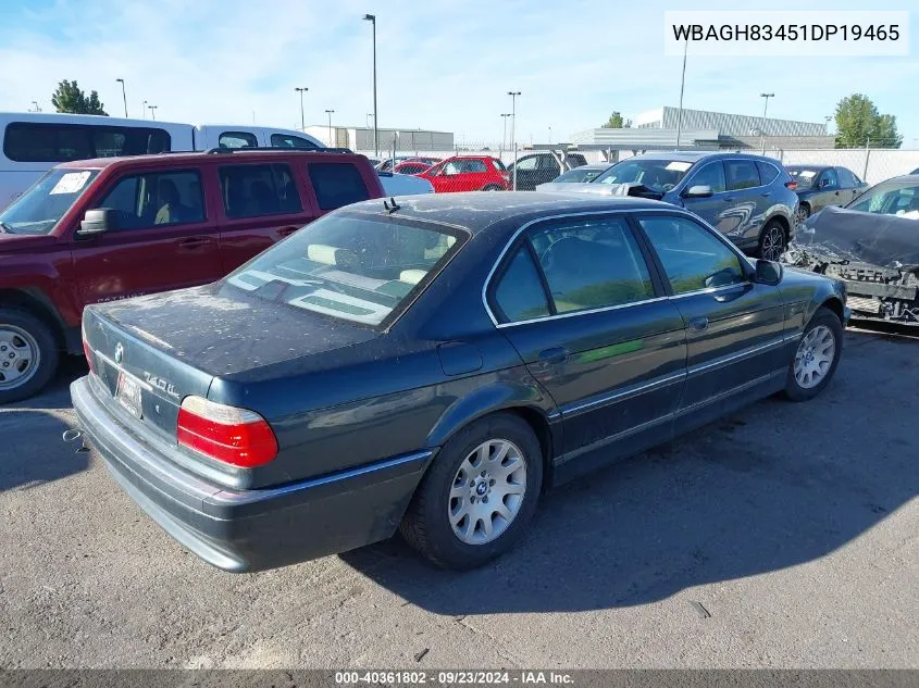 2001 BMW 740Il VIN: WBAGH83451DP19465 Lot: 40361802