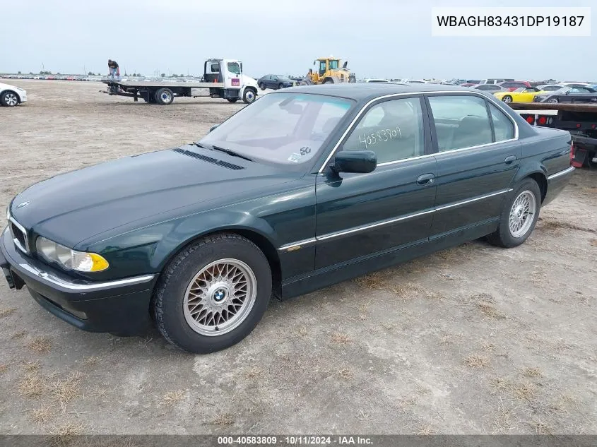 2001 BMW 740Il VIN: WBAGH83431DP19187 Lot: 40583809