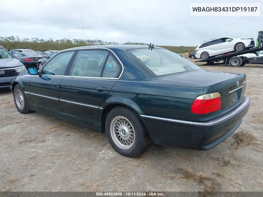 2001 BMW 740Il VIN: WBAGH83431DP19187 Lot: 40583809