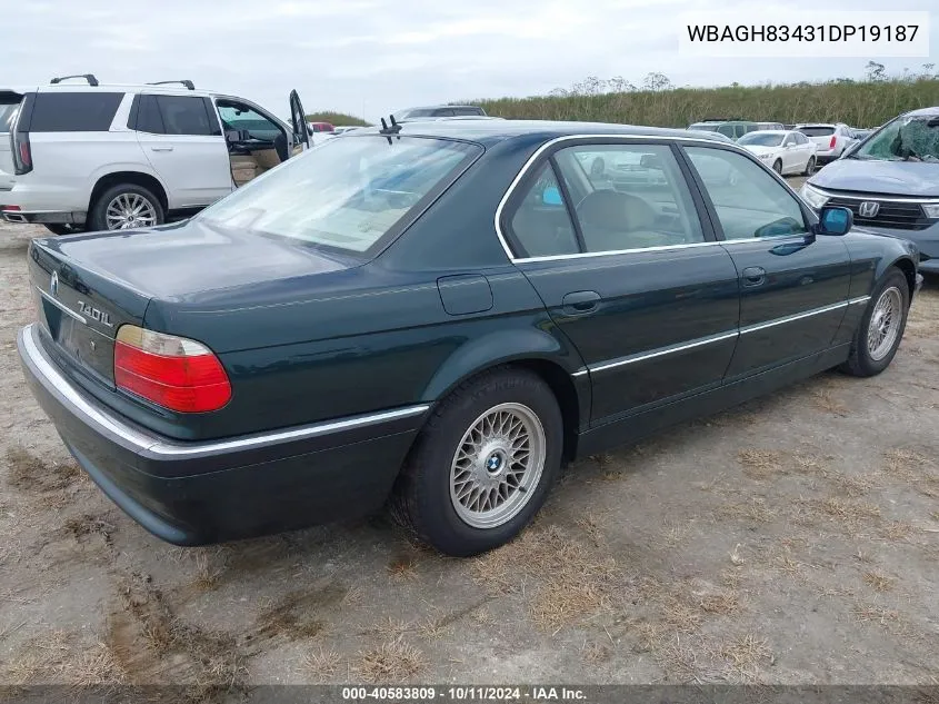 2001 BMW 740Il VIN: WBAGH83431DP19187 Lot: 40583809