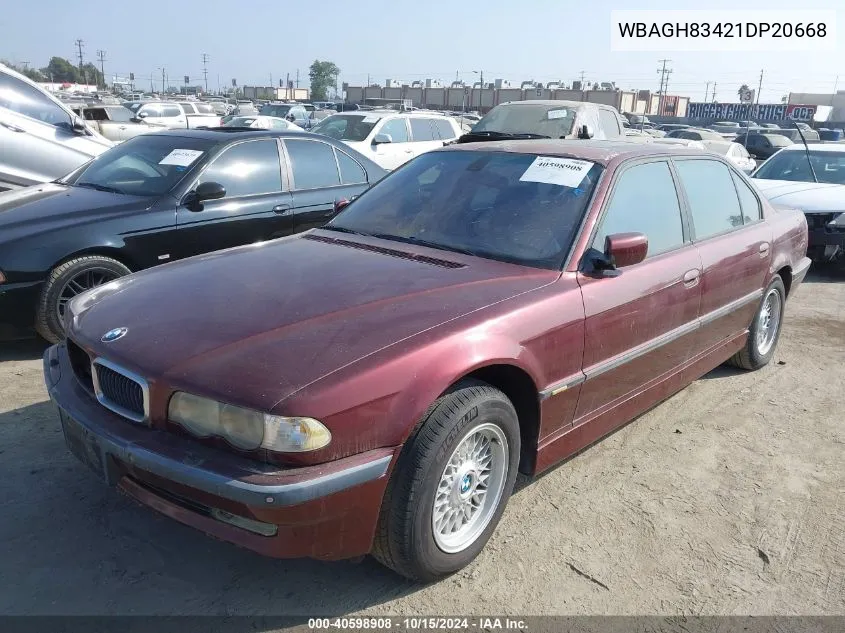 2001 BMW 740Il VIN: WBAGH83421DP20668 Lot: 40598908