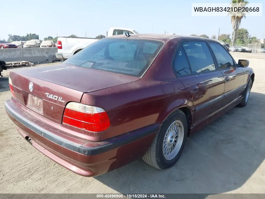 2001 BMW 740Il VIN: WBAGH83421DP20668 Lot: 40598908