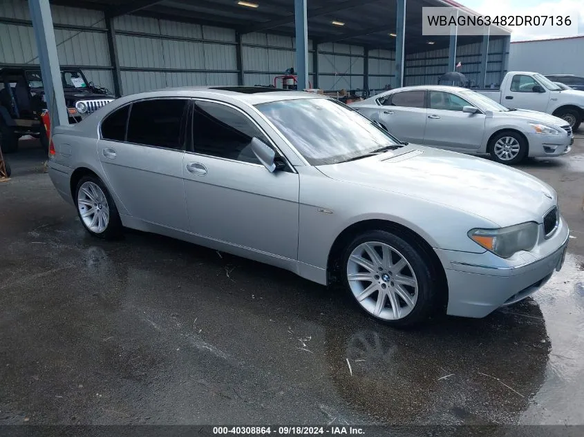 2002 BMW 745Li VIN: WBAGN63482DR07136 Lot: 40308864