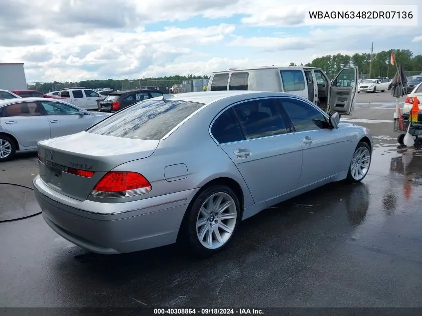 2002 BMW 745Li VIN: WBAGN63482DR07136 Lot: 40308864