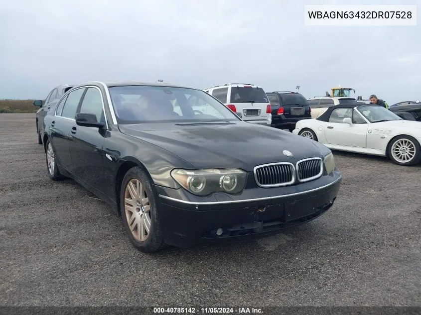 2002 BMW 745Li VIN: WBAGN63432DR07528 Lot: 40785142