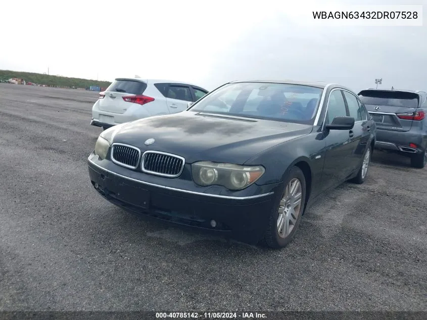 2002 BMW 745Li VIN: WBAGN63432DR07528 Lot: 40785142