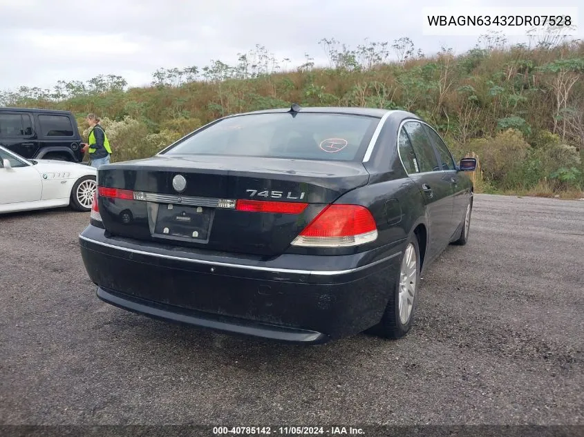 2002 BMW 745Li VIN: WBAGN63432DR07528 Lot: 40785142