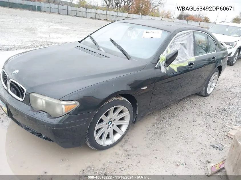 2002 BMW 745I VIN: WBAGL63492DP60671 Lot: 40876222