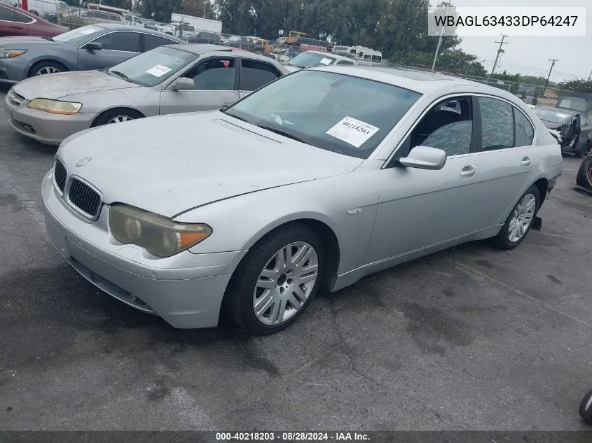 2003 BMW 745I VIN: WBAGL63433DP64247 Lot: 40218203