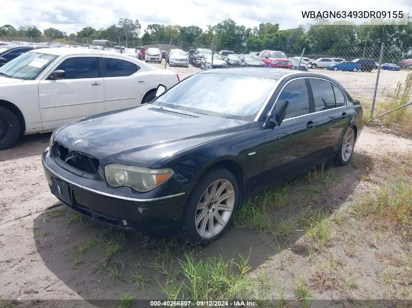 2003 BMW 745Li VIN: WBAGN63493DR09155 Lot: 40266807