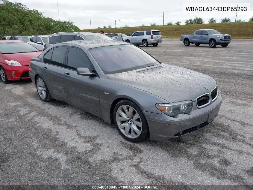 2003 BMW 745I I VIN: WBAGL63443DP65293 Lot: 40513945