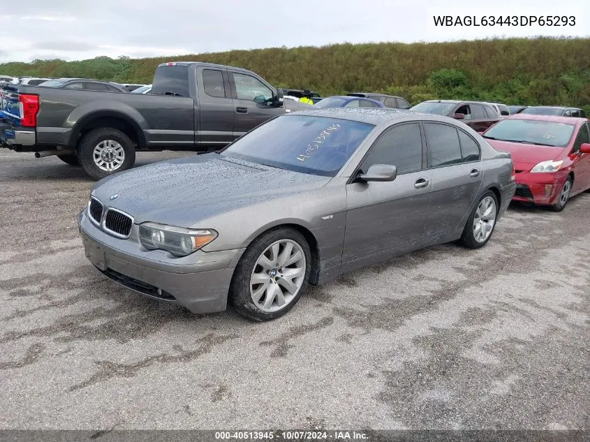 2003 BMW 745I I VIN: WBAGL63443DP65293 Lot: 40513945