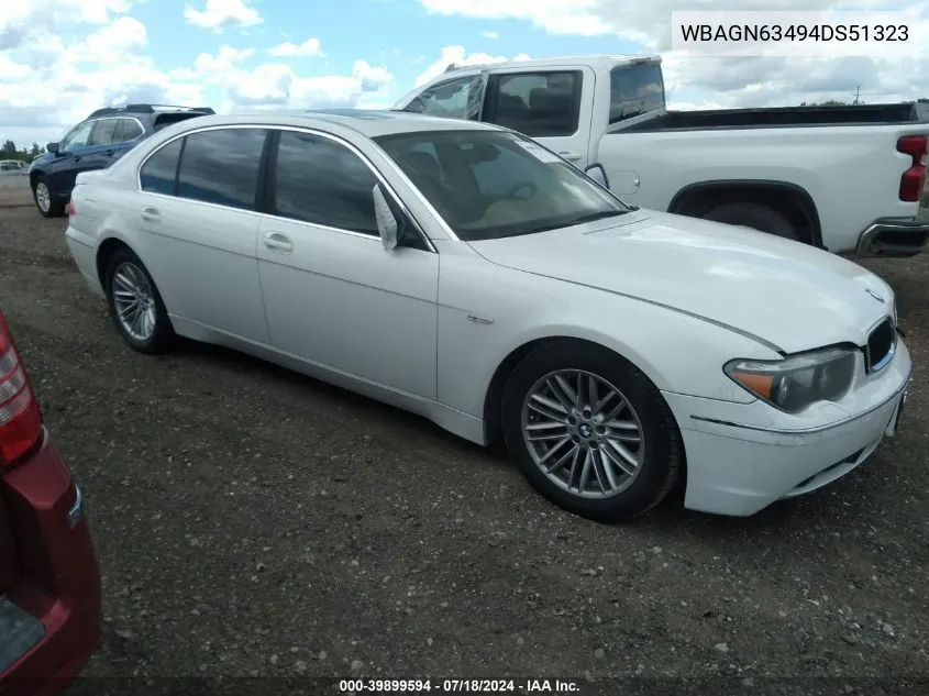 2004 BMW 745Li VIN: WBAGN63494DS51323 Lot: 39899594