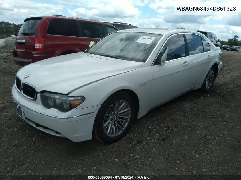 2004 BMW 745Li VIN: WBAGN63494DS51323 Lot: 39899594