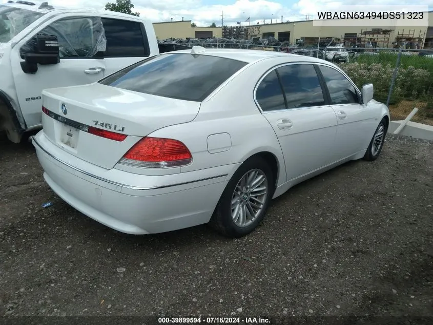 2004 BMW 745Li VIN: WBAGN63494DS51323 Lot: 39899594