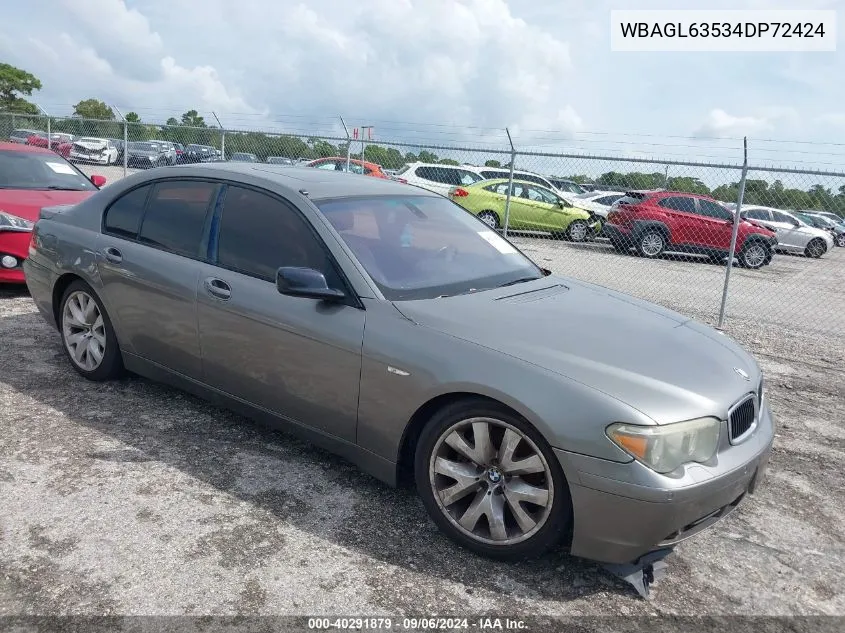 2004 BMW 745I VIN: WBAGL63534DP72424 Lot: 40291879