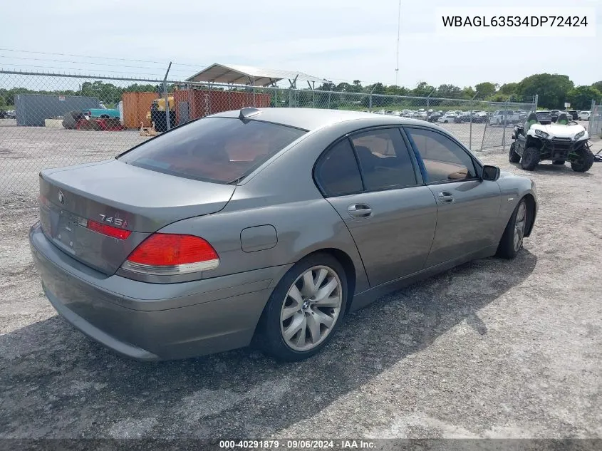 2004 BMW 745I VIN: WBAGL63534DP72424 Lot: 40291879