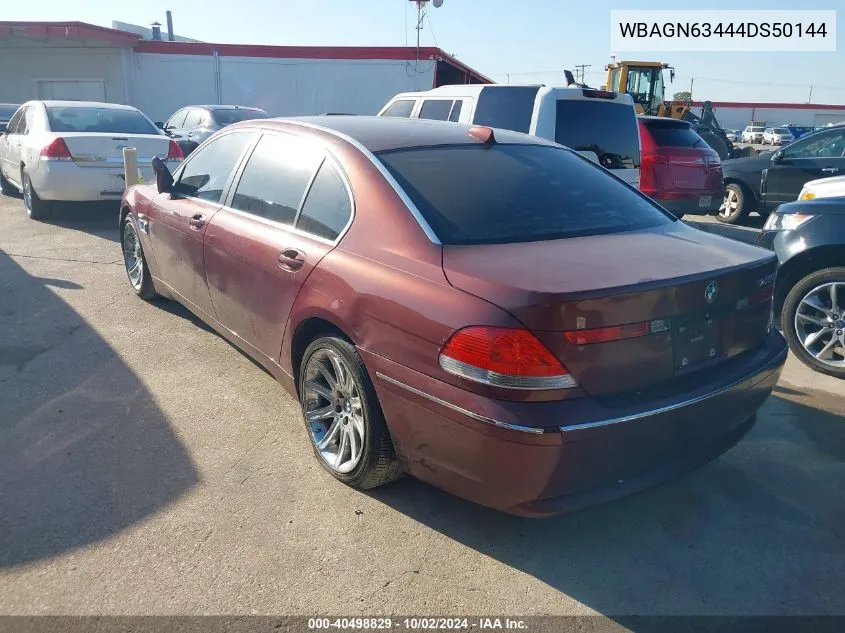 2004 BMW 745Li VIN: WBAGN63444DS50144 Lot: 40498829