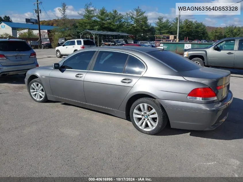 2004 BMW 745 Li VIN: WBAGN63564DS53328 Lot: 40616995