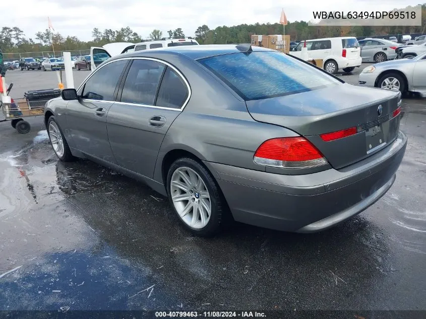 2004 BMW 745I VIN: WBAGL63494DP69518 Lot: 40799463