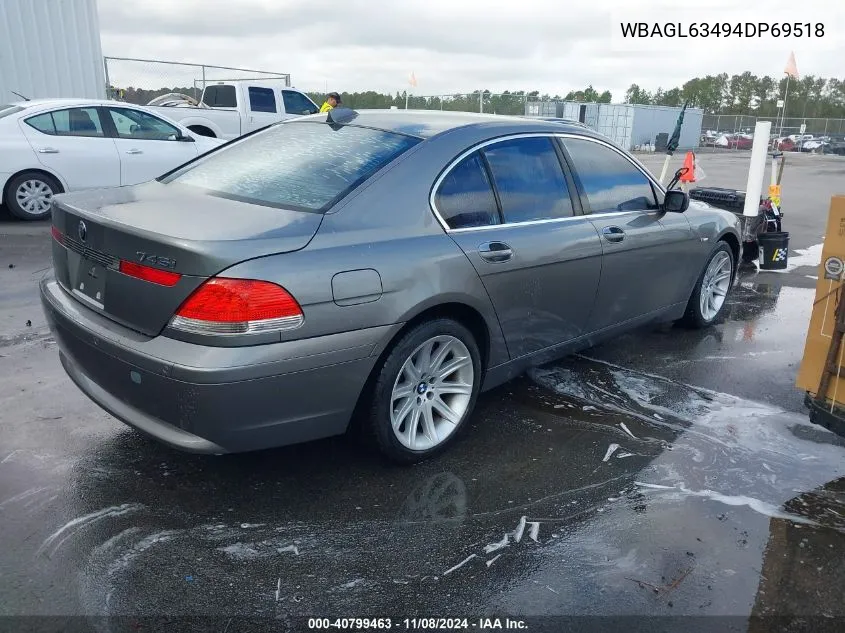 2004 BMW 745I VIN: WBAGL63494DP69518 Lot: 40799463