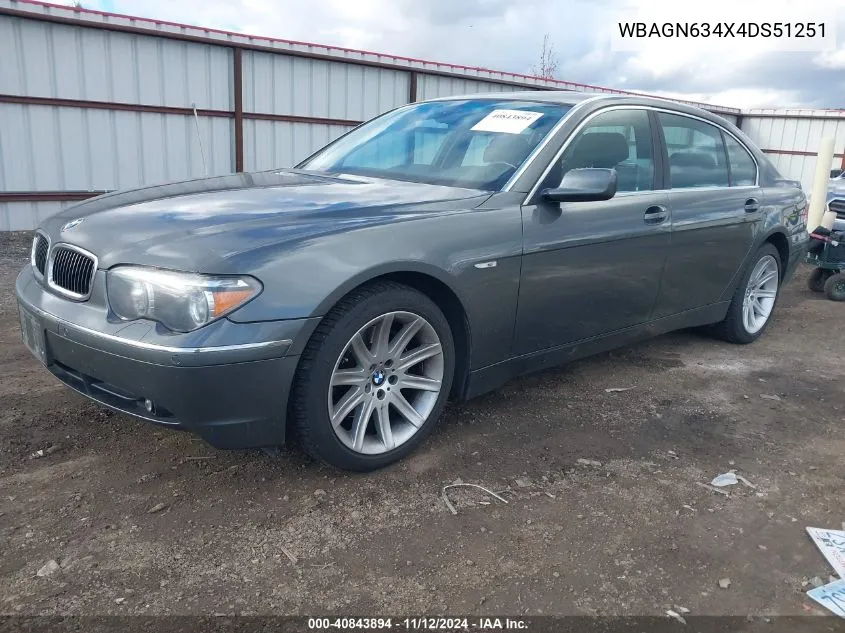 2004 BMW 745Li VIN: WBAGN634X4DS51251 Lot: 40843894