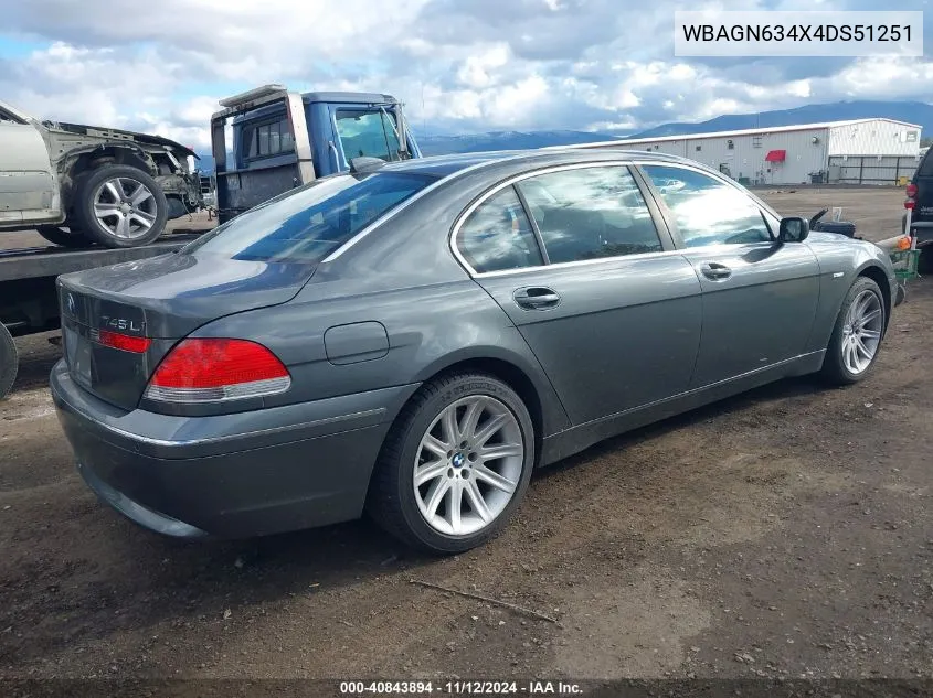 2004 BMW 745Li VIN: WBAGN634X4DS51251 Lot: 40843894