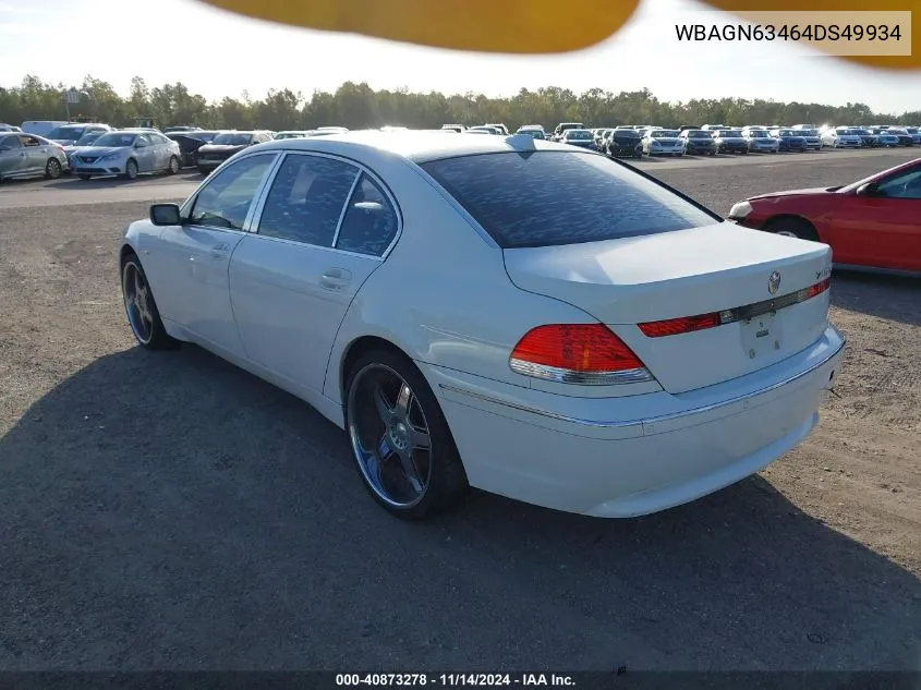 2004 BMW 745Li VIN: WBAGN63464DS49934 Lot: 40873278