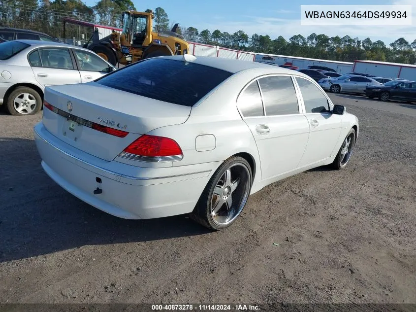 2004 BMW 745Li VIN: WBAGN63464DS49934 Lot: 40873278