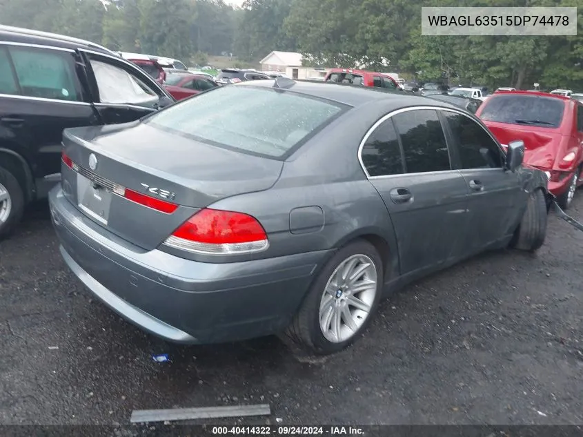 WBAGL63515DP74478 2005 BMW 745 I